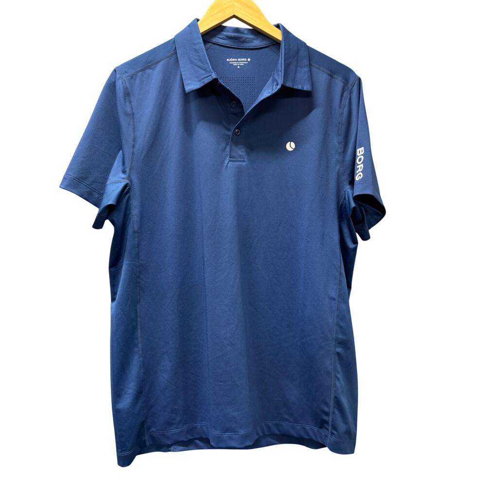 Bjorn Borg Polo Shirt Mens Medium Ace Mesh Panel Blue Short Sleeve Tennis Golf‎